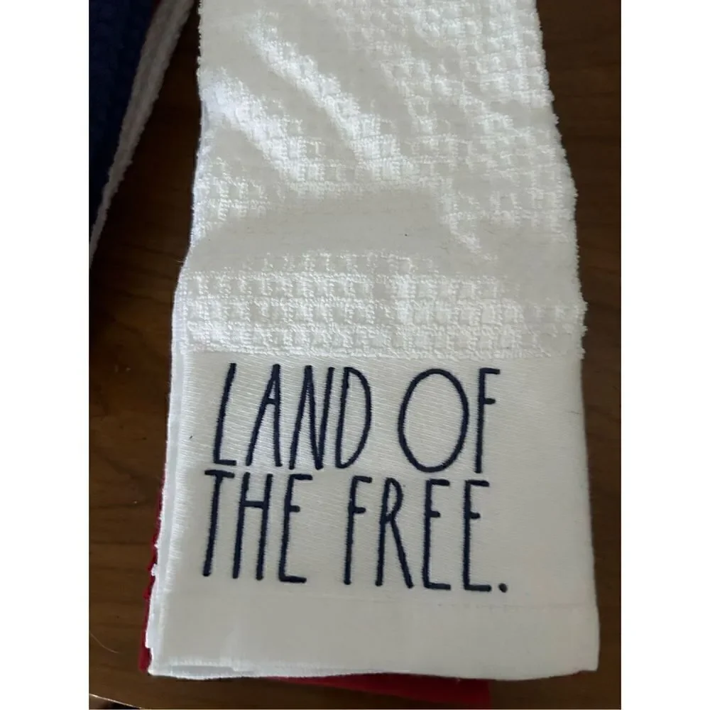 Rae Dunn Set of 3 Towels LAND OF THE FREE, HOME OF THE BRAVE, HOME SWEET HOME